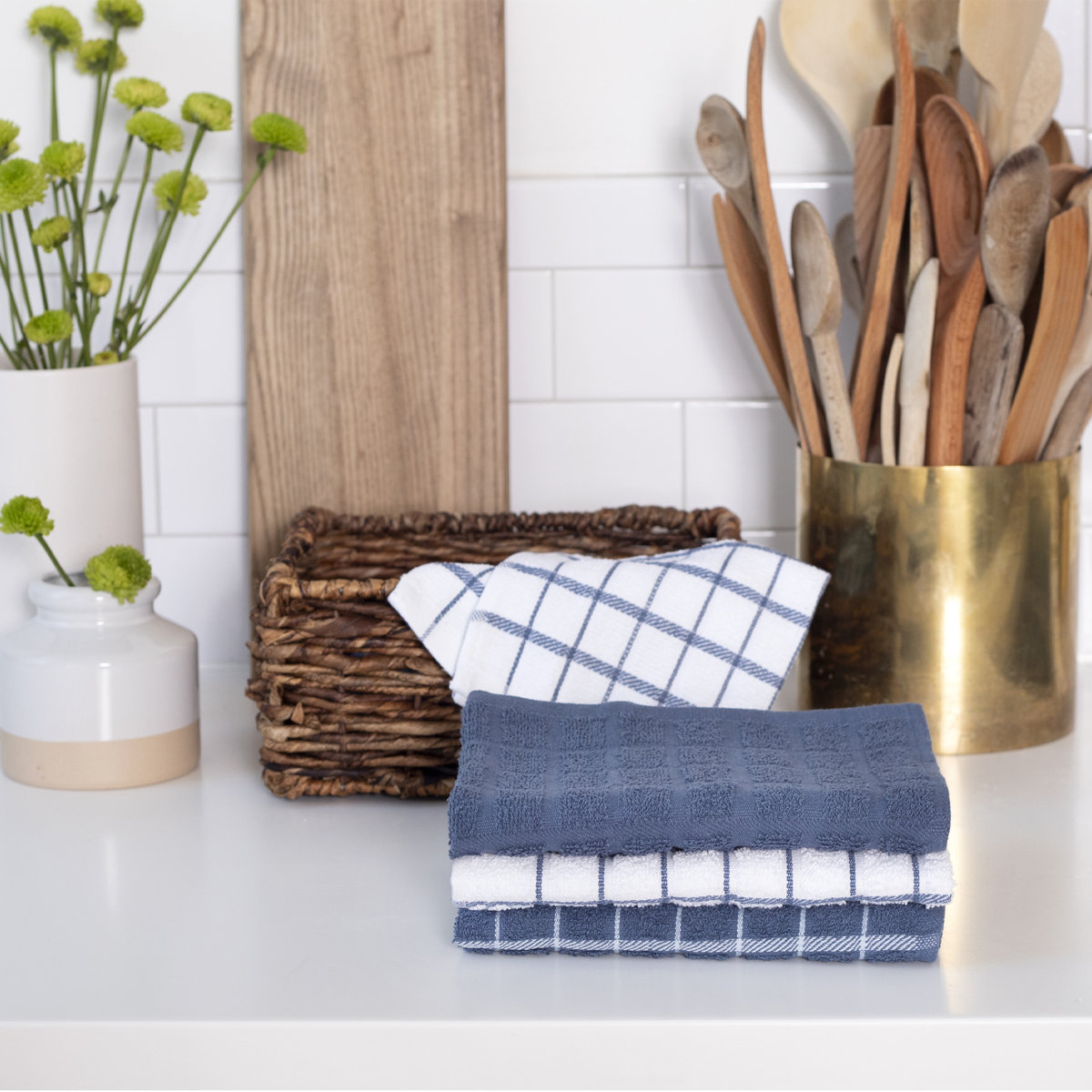 Cotton Plaid Dish Cloth Kitchen Towel (Set of 6)